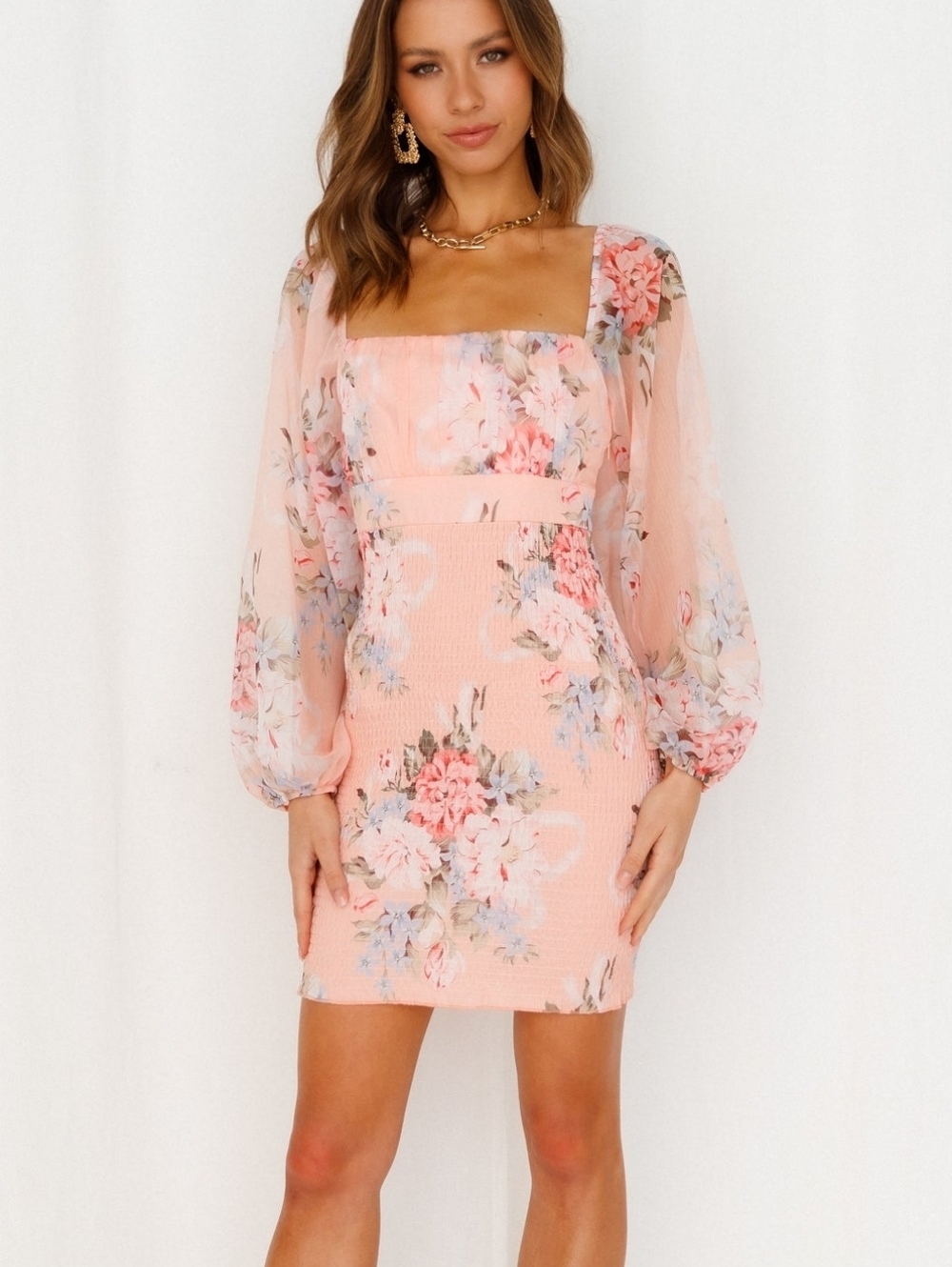 Hello Molly I Know Me Floral Peach Smocked Mini Dress - TheSize 6